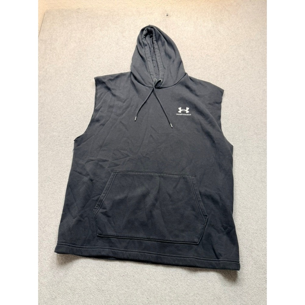 Under Armour Mens XL Sleeveless Hoodie Black Fleece Gym Training Vest Pullover